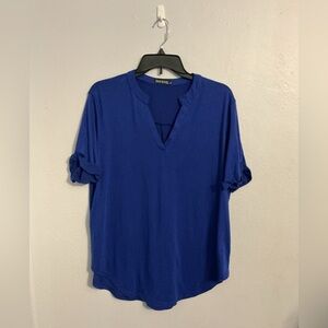 Davenil Woman’s Short Sleeve Navy Blue Tunic Blouse. Size XL.